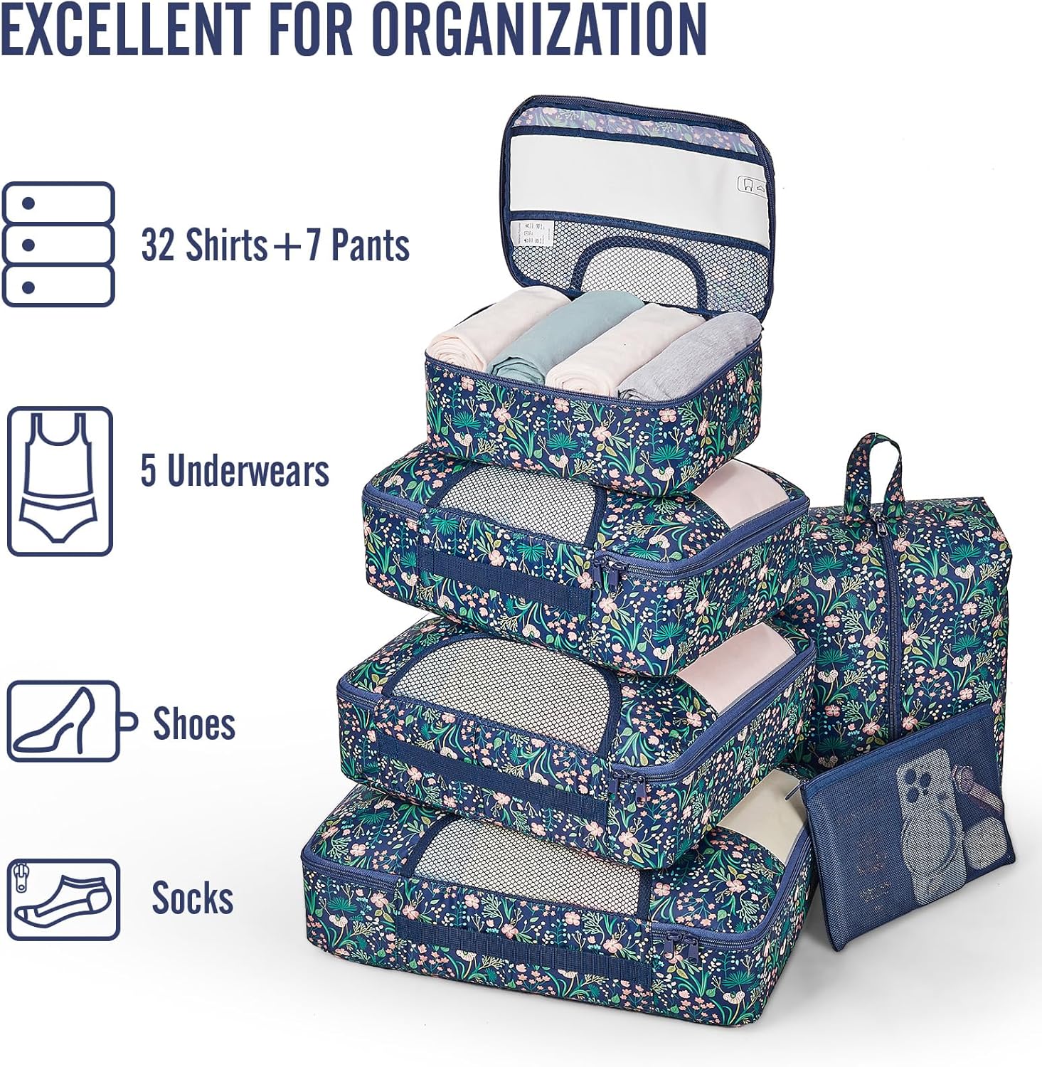 Veken 8 Set Packing Cubes for Travel Essentials, Suitcase Organizer Bags in 4 Sizes, Carry-On Luggage Accessories with Large Laundry & Hanging Toiletry Bag, Must-Have for Airplane, Road Trip & Camping