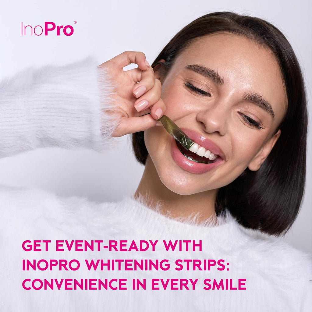 InoPro Teeth Whitening Strips 21 Treatments Kit - Teeth Whitener, Peroxide Free, Green White Strips for Teeth Whitening with Arbutin, Coconut Oil, Deep Stains Removal (42 Strips)