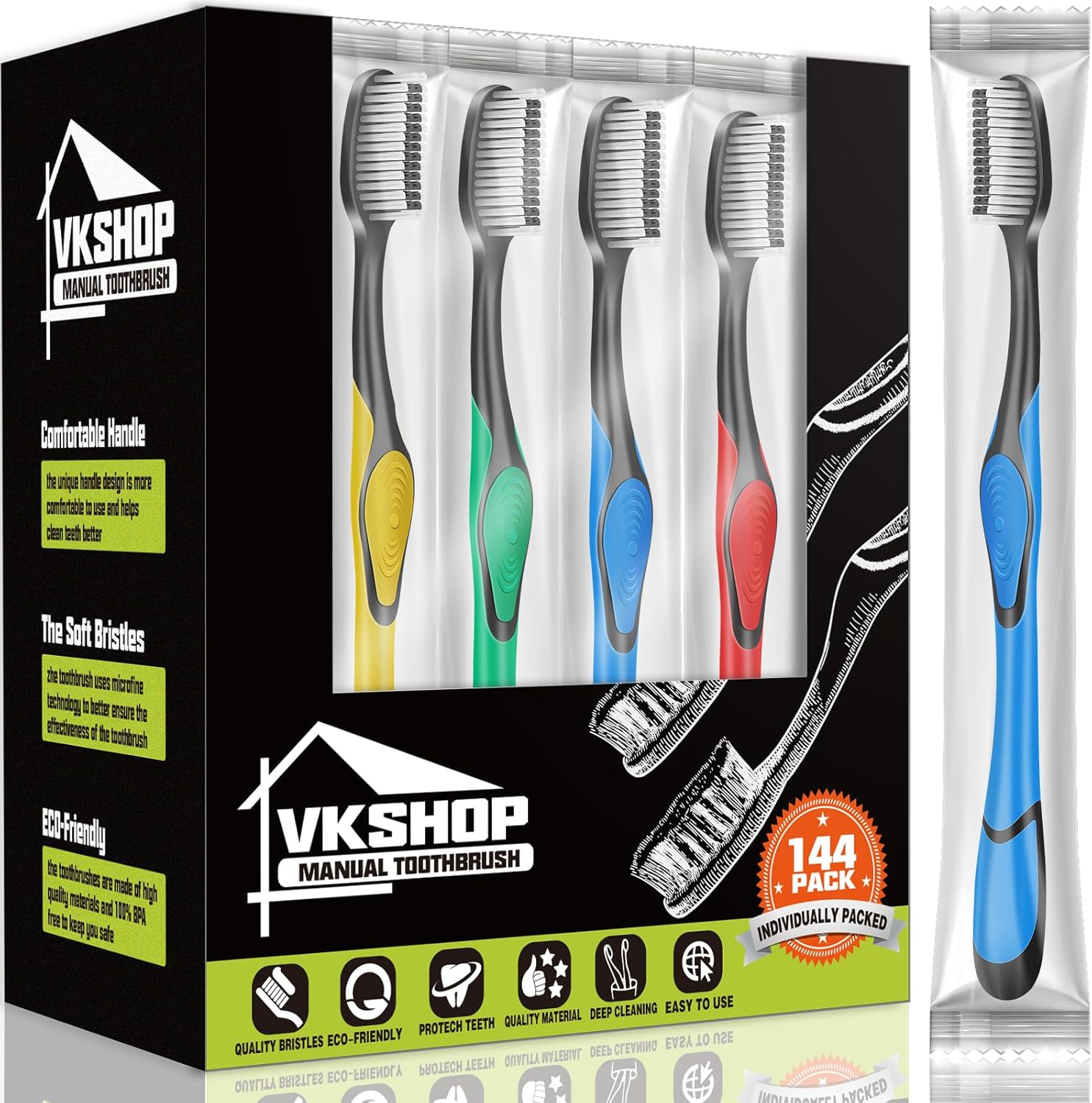 144 Pack Cheap Travel Toothbrushes and Soft Carbon Toothbrush, Reusable Travel Toothbrushes, Eco-Friendly Bulk Toothbrushes Individually Wrapped