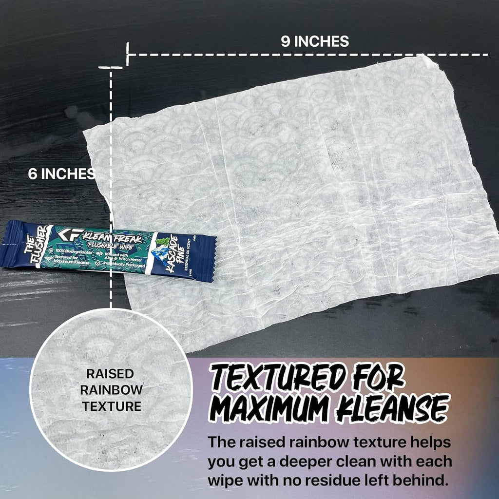 THE KLEAN FREAK FLUSHER - 100 Pack Wipes For Adults & Kids Unscented/Scented - 100% BIODEGRADABLE Individual Wrapped Travel WET Wipe for Toilet - Kascade Pine