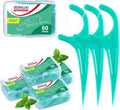 Floss Picks, 300 Count Mint Dental Floss Picks, Toothpicks with 5 Travel Cases for Extra Convenience, Helps Prevent Cavities, Remove Plaque & Freshen Breath, Premium Floss Sticks for Family