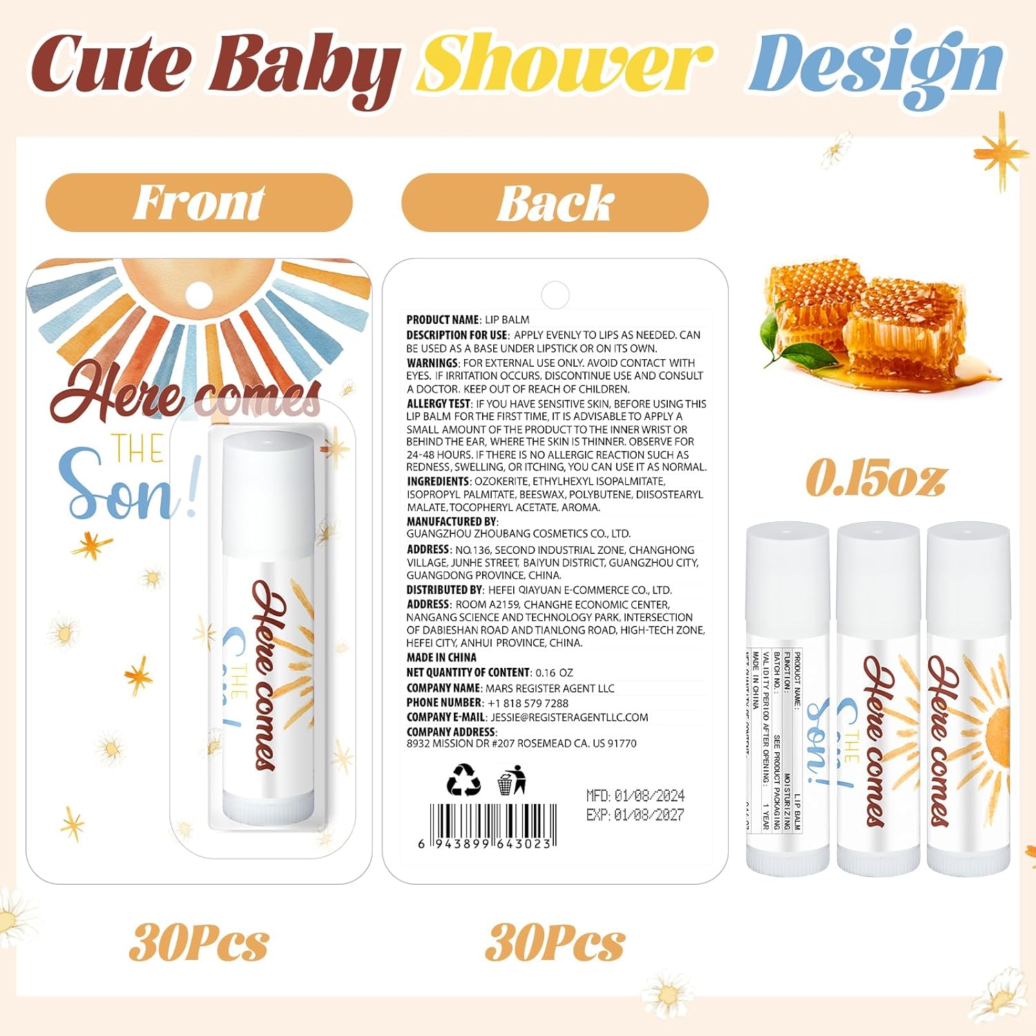 30 Pack Here Comes the Son Baby Shower Favors Games Prizes Party Gifts Bulk Sunshine Lip Balms for Winners Adults Guests Gender Reveal Favors Decorations Baby Shower Souvenirs Gift Bags Stuffers