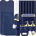 26PC Bathroom Accessories Set - Gorgeous Blue Bathroom Set, Bathroom Accessory Set, Navy Blue Shower Curtain Set with Bathtub Mats for Shower Tub