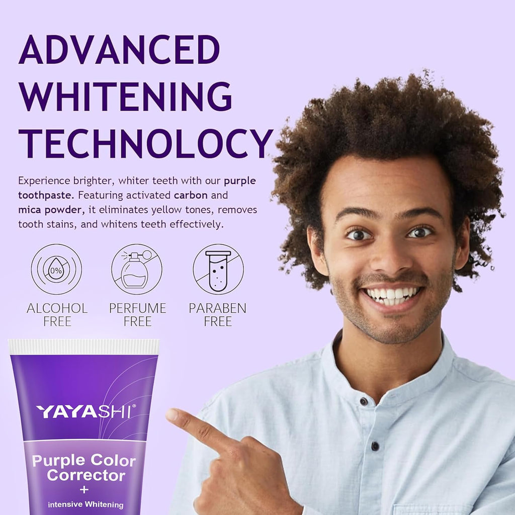 Purple Color Corrector Whitening Toothpaste, Fluoride-Free,Deep Stain Remover Toothpaste, Plaque Remover for Teeth,freshens Breath,Vanilla Mint