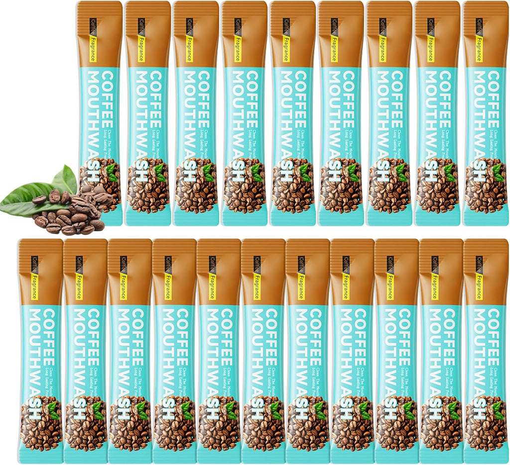 Mini Mouthwash Travel Size,Coffee Flavor Portable Individual Travel Mouth Wash for Fresh Breath, Refreshing Long Lasting Gentle Oral Care Mouthwash Packs(Pack of 20)