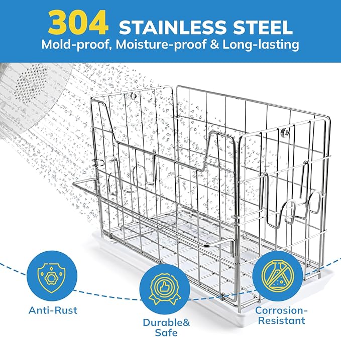 Umimile 304 Stainless Steel Bath Toy Holder - 8.6L Rustproof Baby Bathtub Toy Storage with Quick-Dry Drain Holes, Mold Resistant Design for Toys/Shampoo, 3-Way Mount (Wall, Hanging, Stand)