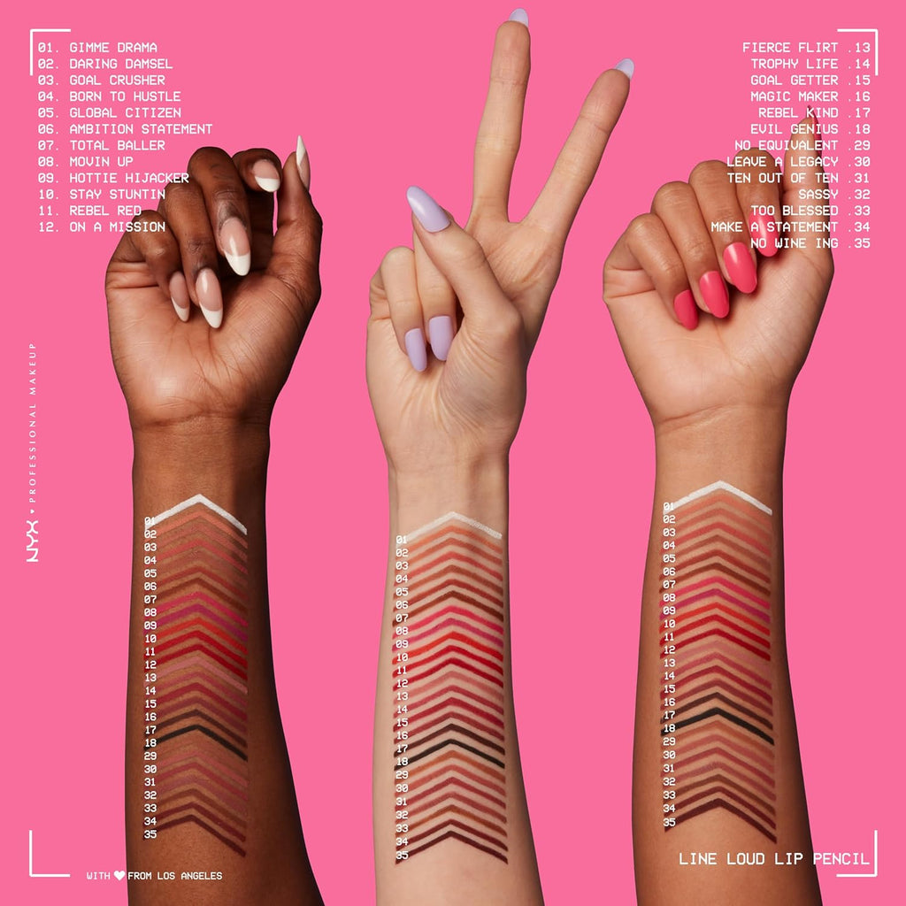 NYX PROFESSIONAL MAKEUP Line Loud Lip Liner, Longwear and Pigmented Lip Pencil with Jojoba Oil & Vitamin E - Rebel Kind (Chocolate Brown)