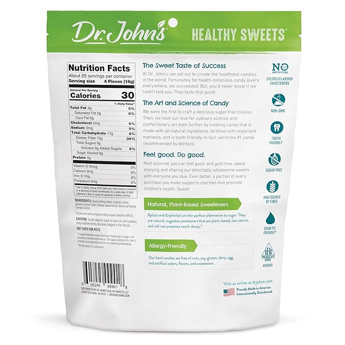 Dr. John’s Sugar Free Candy, Healthy Hard Candy with Zero Sugar, Low Calorie Snacks, Keto Friendly, Vegan, Gluten Free, Spearmint, 100 Count, 1 LB