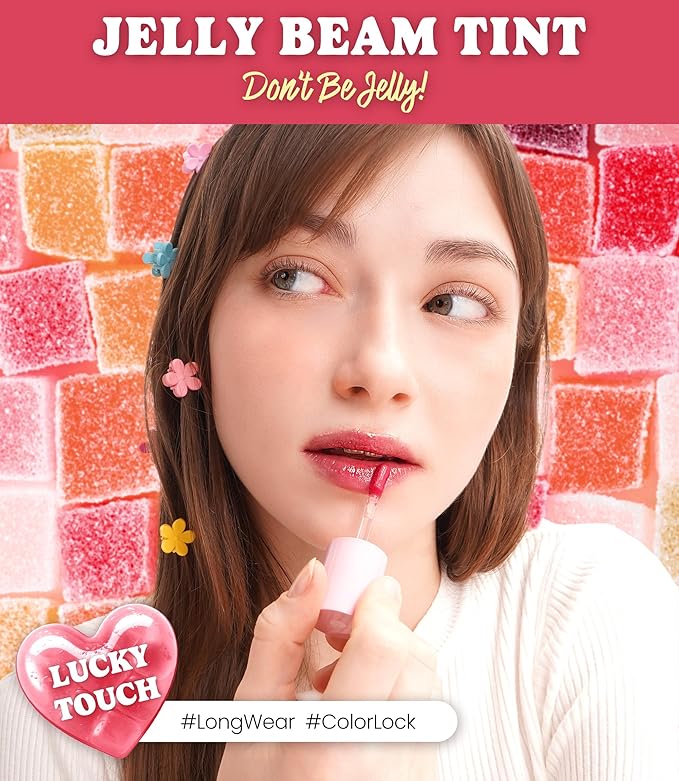 Peach C Jelly Beam Tint - Long Lasting Korean Lip Tint Stain Plumping Jelly Lip Gloss - Lightweight, Moisturizing & Buildable Lip Makeup Jelly Tint Blush with Vitamin E (Lucky Touch, 0.07 oz)
