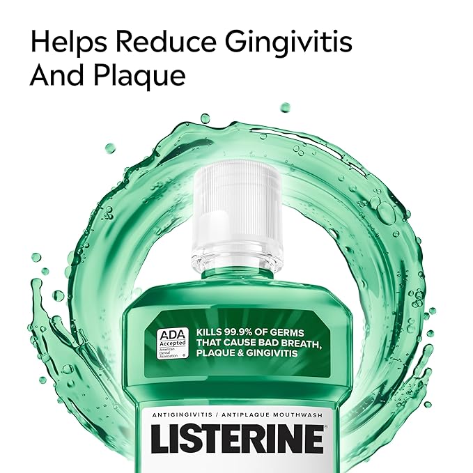 Listerine Freshburst Antiseptic Mouthwash for Bad Breath, Kills 99% of Germs That Cause Bad Breath & Fight Plaque & Gingivitis, ADA Accepted Mouthwash, Spearmint, 500 mL