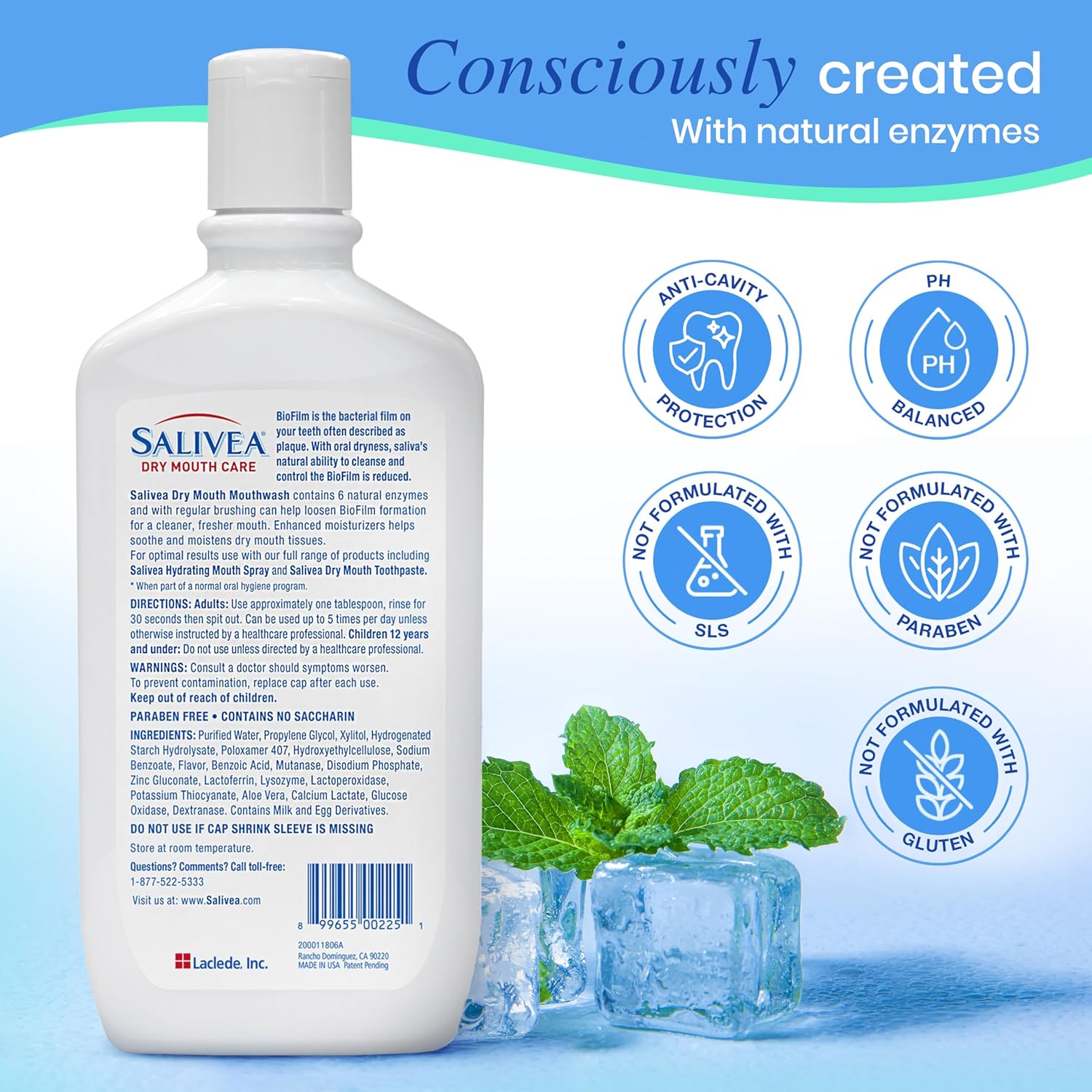 SALIVEA Dry Mouth Mouthwash - Soothing Mint Mouthwash with Natural Salivary Enzymes - Breath Freshener & Dry Mouth Care - Mint Flavor (2 Pack)