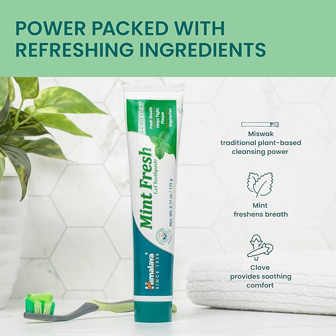 Himalaya Mint Fresh Gel Toothpaste, Fluoride Free to Reduce Plaque & Brighten Teeth, 6.17 oz, 2 Pack