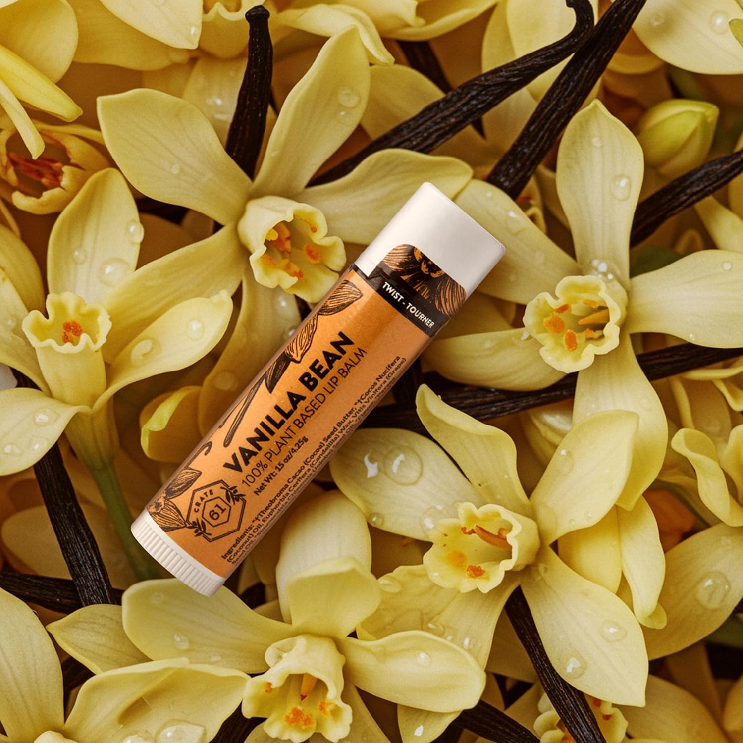 Crate 61 Lip Balm - Vanilla Bean – Plastic-Free Plant Pod® Tube – Made with USDA Organic Ingredients & Fair Trade Vanilla – Natural, Moisturizing Lip Care for Dry Lips – Safe for Men, Women & Kids