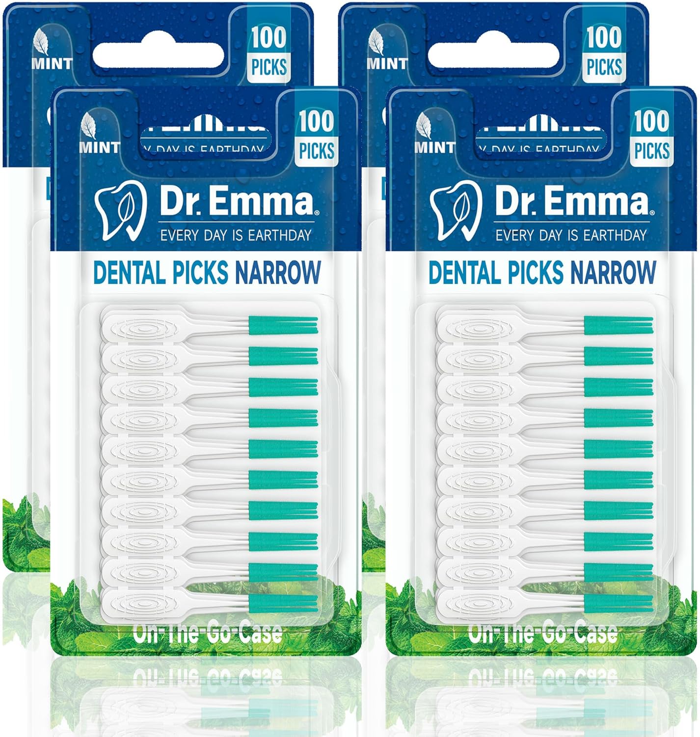 Dr. Emma Dental Picks Narrow Space Mint Soft Rubberized Tooth Picks Tight Floss Pick Easy to Use Brush Picks for Teeth Cleaning and Gum Health 100Ct/Pack, 4 Pack(400Ct)