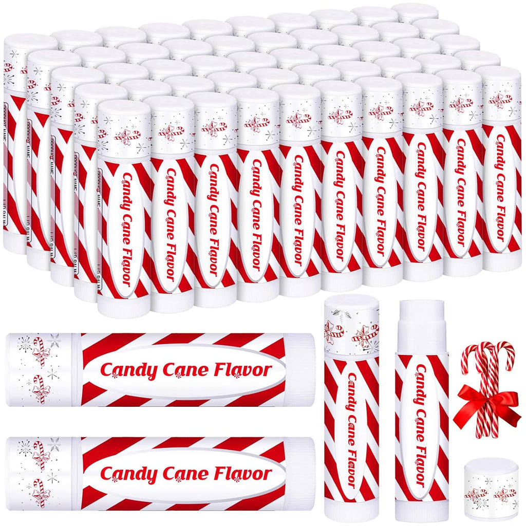 75 Pack Christmas Lip Balms Bulk Christmas Candy Peppermint Cane Scented Holiday Flavor Lip Balm Gifts Xmas Party Gifts Bulk Xmas Items Stocking Stuffers for Women Men Staff Employee (Candy)