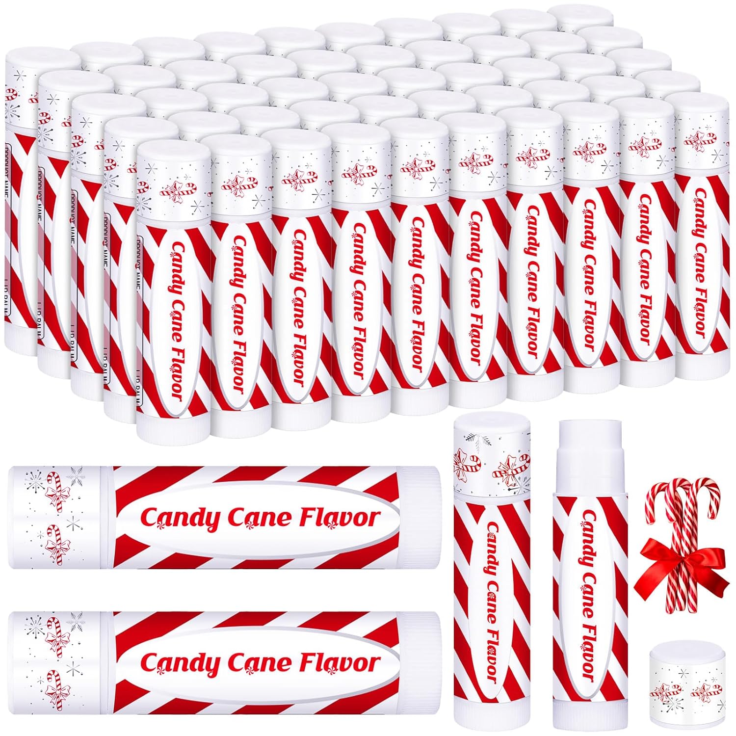 75 Pack Christmas Lip Balms Bulk Christmas Candy Peppermint Cane Scented Holiday Flavor Lip Balm Gifts Xmas Party Gifts Bulk Xmas Items Stocking Stuffers for Women Men Staff Employee (Candy)