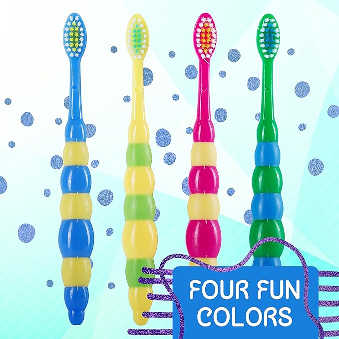 Kids Toddler Toothbrush Pack - Soft Toothbrush for Tiny Hands Boys & Girls (2-4 Years) - 4 Pack With Timer