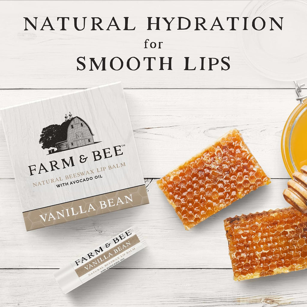 Natural Lip Balm - Organic & Natural Ingredients - Beeswax Based Moisturizing Lip Care Chapstick for Chapped Lips - Great Gift Idea - Farm & Bee - 0.15oz (Pack of 4 - Vanilla Bean)