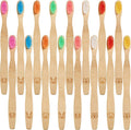 Boao 16 Pcs Kids Bamboo Toothbrush Soft Bristle Natural Toothbrush Wooden for Kids with Colorful Bristles and Ergonomic Animal Designs Handles