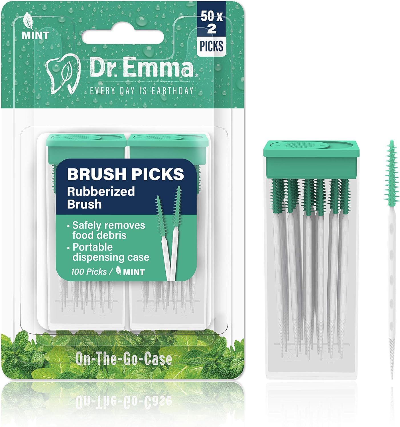 Dr. Emma Brush Picks Rubberized Mint Brush Picks, 2 Packs, 100 Picks/Pack