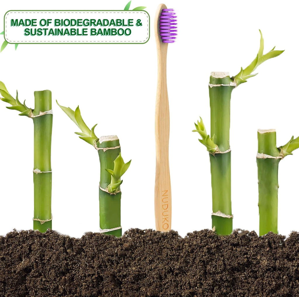 Biodegradable Bamboo Toothbrushes, 10 Piece BPA Free Soft Bristles Toothbrushes, Natural, Eco-Friendly, Green and Compostable (Multicolored Bristles)