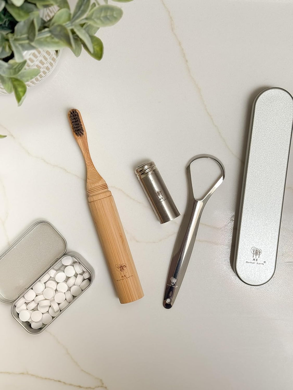 Me Mother Earth 2 pack Stainless Steel Tongue Scraper for Adults with 2 Metal Travel Cases – Durable Metal Cleaner for Oral Care, Fresh Breath, and Eco-Friendly Dental Care