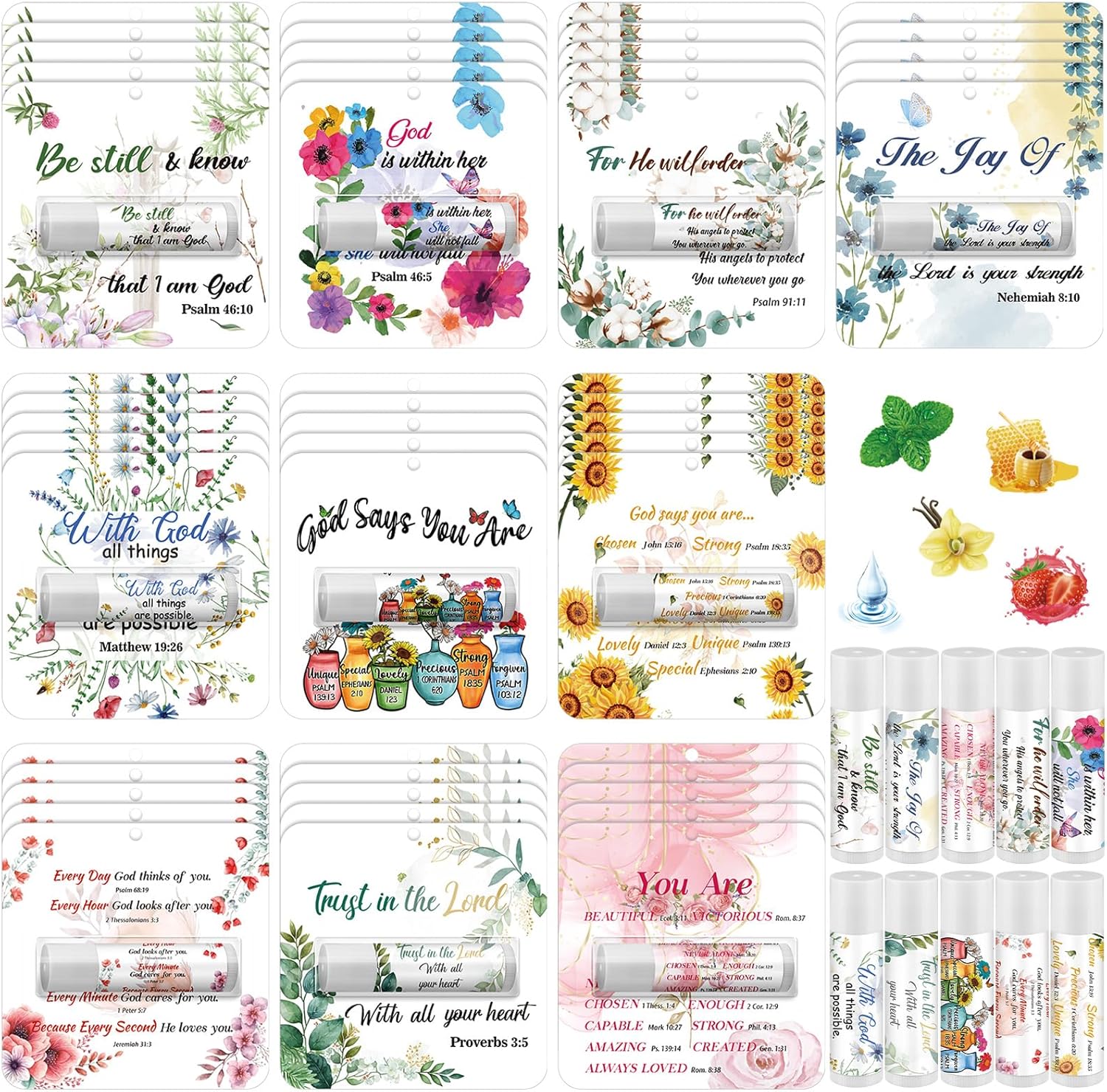 10 Pack Christian Religious Gifts Bulk Bible Verse Lip Balms 5 Flavor for Women Men Christian Religious Church Party Favors with Scripture Inspirational Gifts for Coworkers Staff