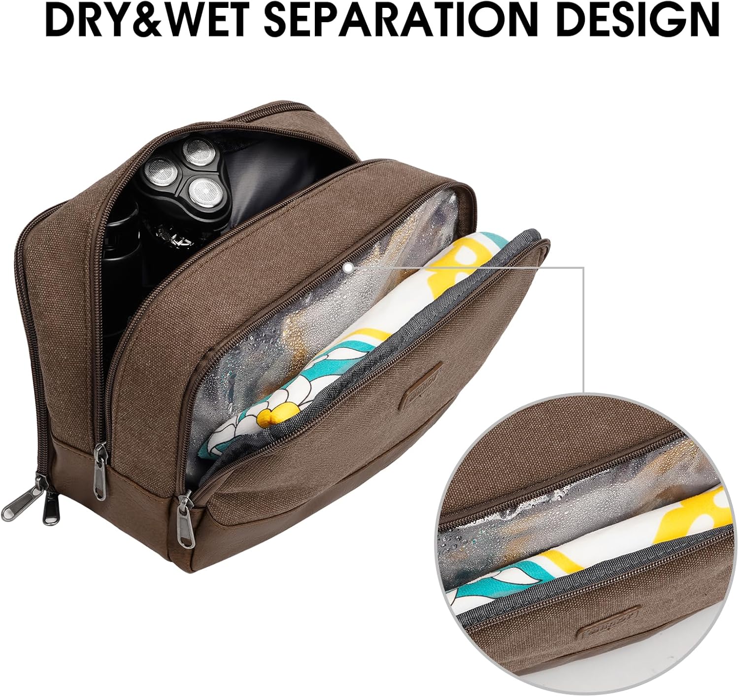WANDF Travel Toiletry Bag for Men Large Toiletries Shaving Bag Water Resistant Hanging Dopp Kit Travel Accessories Bag for Women Men (Brown)