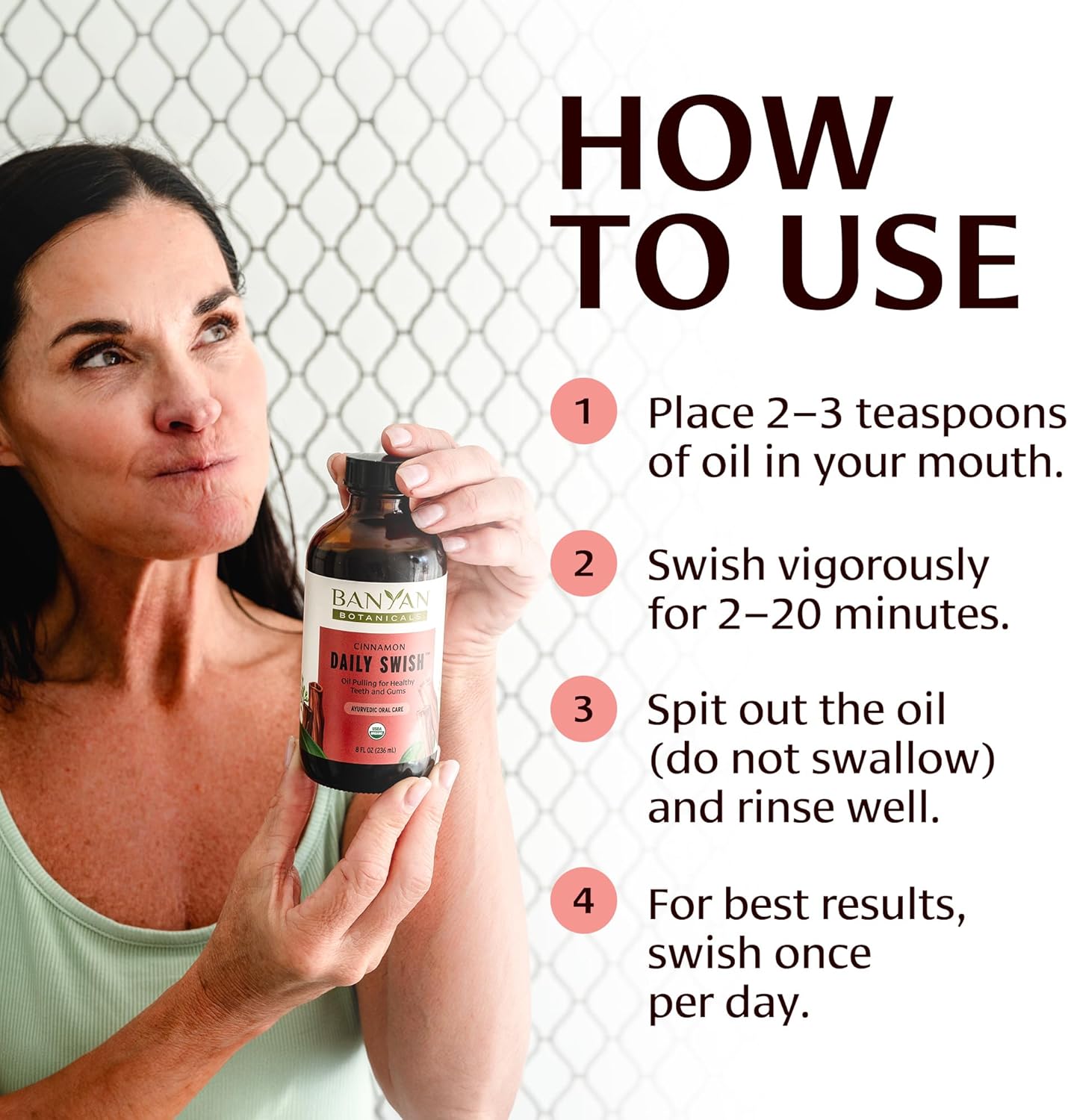 Banyan Botanicals Cinnamon Daily Swish – Organic Ayurvedic Pulling Oil with Coconut Oil – Mouthwash for Fresh Breath and Sparkling Oral Health* – 8 oz – Non GMO Sustainably Sourced Vegan