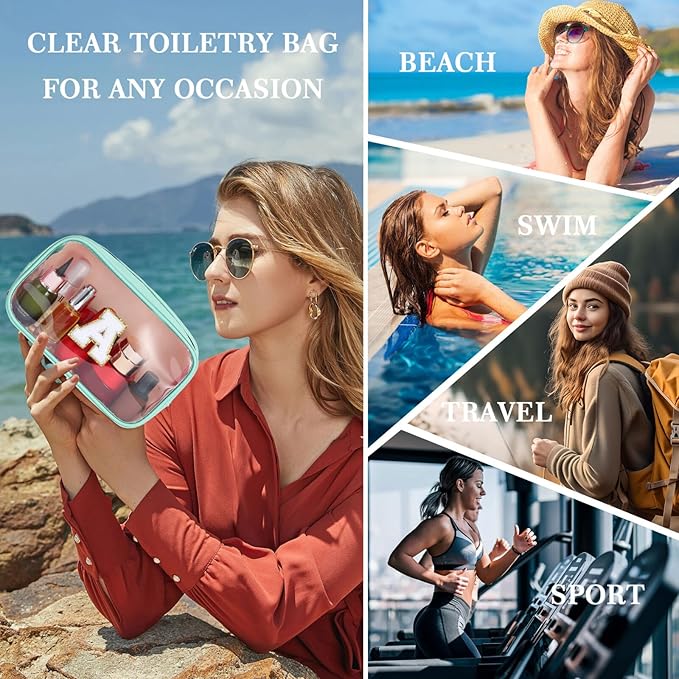 YOOLIFE Initial Clear Makeup Bag | Travel Clear Makeup Bag | Travel Beach Toiletry Bag | Car Organizer Essentials for Women | Teacher Birthday Gifts Christmas Stocking Stuffers Blue K