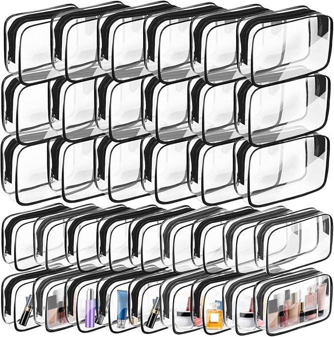 AURUZA Clear Makeup Bag,Portable Travel Toiletry Bags with Zipper, TSA Approved Clear Organizer Bags, PVC Cosmetic Pouch for Airport Airline Compliant