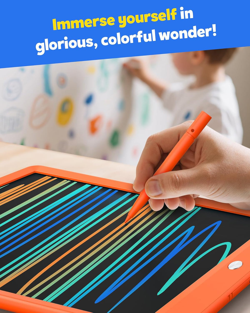 TEKFUN Toys for Girls Boys 10IN LCD Writing Tablet, Magic Doodle Board with Anti-Lost Stylus, Mess Free Coloring for Toddlers Drawing Pad, Toddler Travel Car Plane Trip Toys Gifts (Orange)