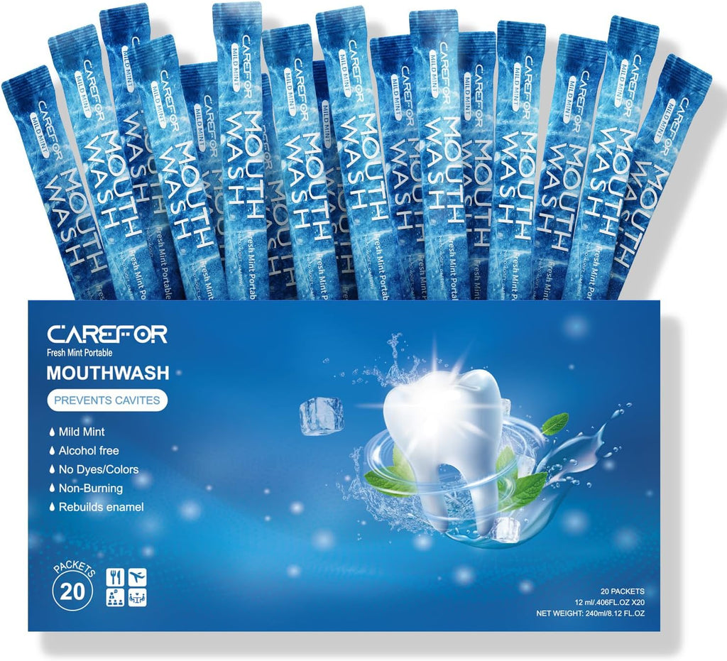 Mouthwash Travel Size, Portable Fresh Breath Mouthwash, Alcohol-Free, ICY Mint Flavor, Mini Pack – Go for On-The-Go Freshness, Bulk Packets 0.41 Fl Oz(Pack of 20)