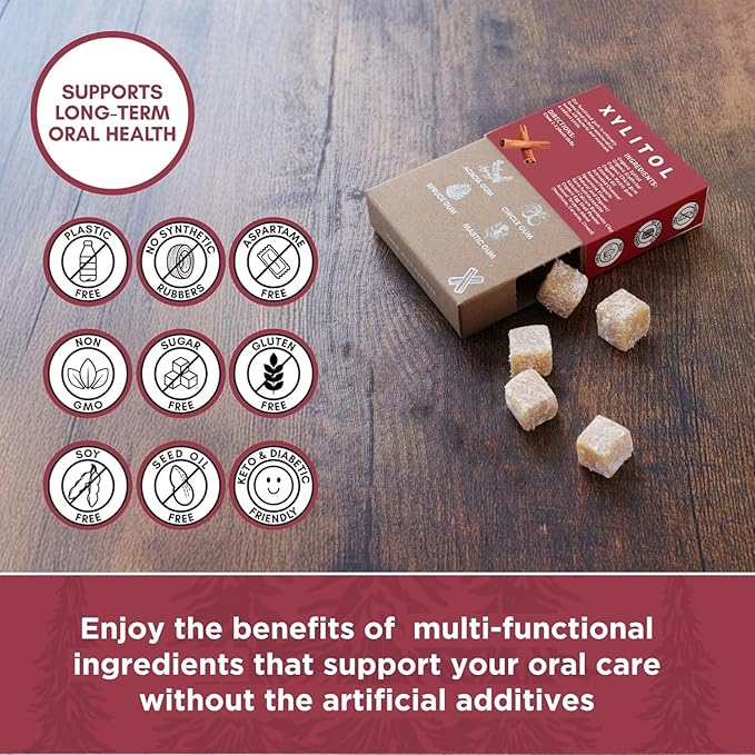 Remineralizing Chewing Gum-with Xylitol Hydroxyapatite,Handcrafted Sugar-Free Frankincense Mint Gum, Sugar Aspartame Plastic Dye Gluten Free,Daily Oral Freshness (18 Count (Pack of 3), Cinnamon)