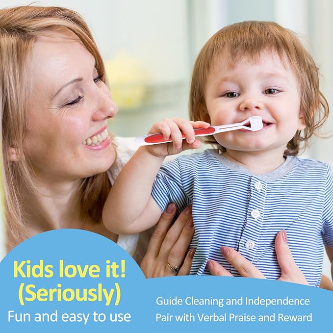 Boao 4 Pieces Toothbrush 3 Sided 7.1 Inch Autism Sensory Toothbrush 360 Degree Cleaning Travel Brush Complete Teeth Gum Care Angle Clean Tooth(Red)