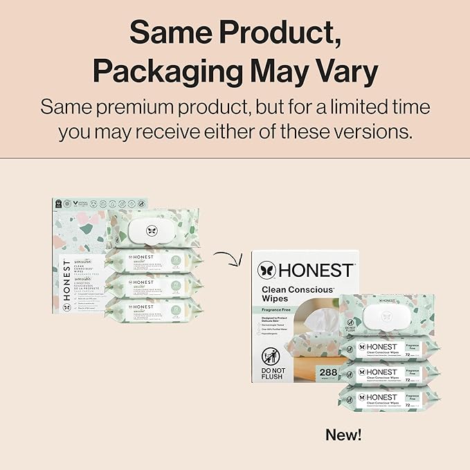 The Honest Company Clean Conscious Multi-Use Wipes Unscented Hypoallergenic Baby for Sensitive Skin 99% Water Plant-Based Compostable Geo Mood 288 Count