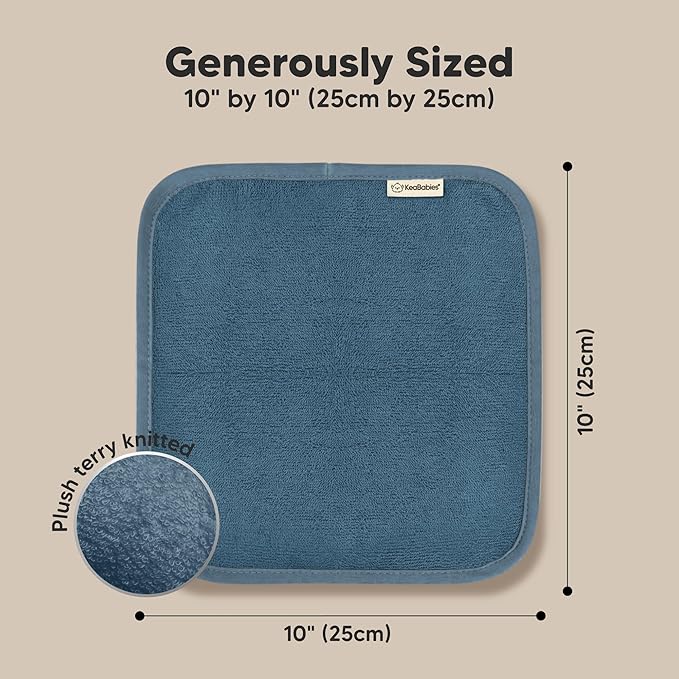 6-Pack Baby Washcloths - Soft Absorbent Viscose from Bamboo Wash Cloths for Babies, Kids, Toddlers, Infant, Newborn Bath Towels,Gentle on Sensitive Skin,10x10 Reusable Face Towels(Navy Blue)