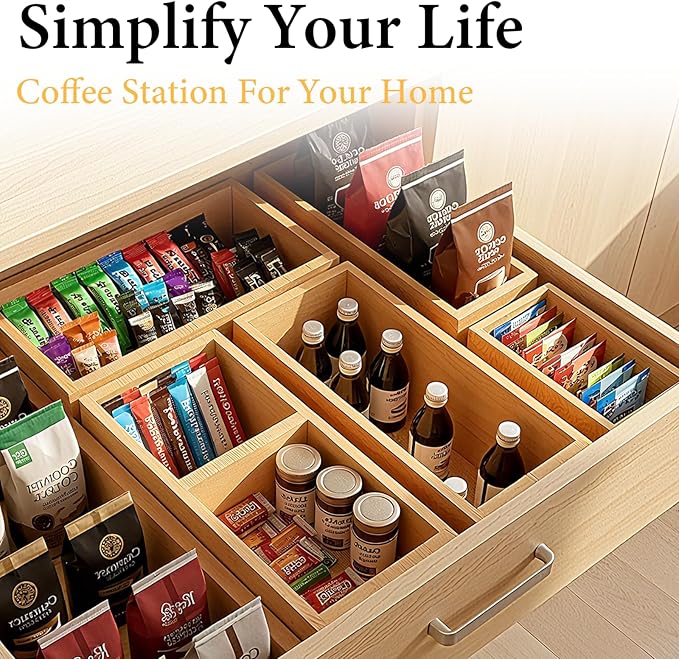 Bamboo Drawer Organizer 5 Pcs for Kitchen Multi-purpose Storage Dividers for Kitchen, Office, Jewelry, Cosmetics, Wooden Drawer Dividers for Drawer Organizer Desk Organizer Gift for Women Gifts Idea