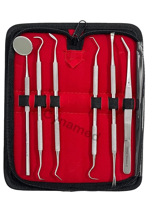 Premium Dental Tools, Plaque Remover for Teeth, Professional Hygiene Cleaning Kit,Stainless Tooth Scraper Plaque Tartar Remover Cleaner,Dental Pick Scaler Oral Care Tools Set (Set of 6 with CASE)