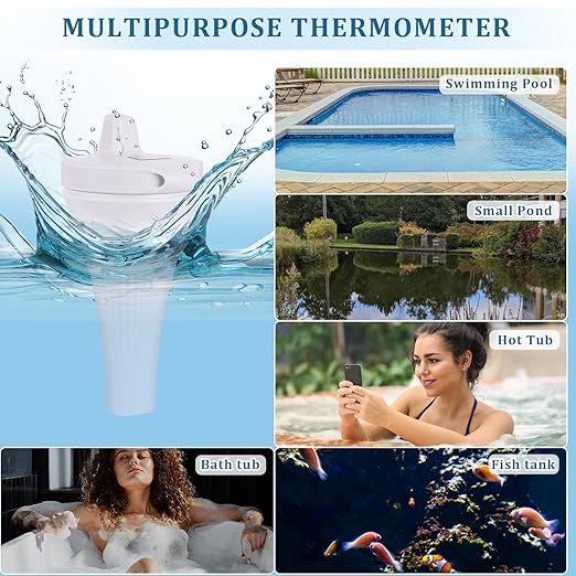 2025 New Digital Pool Thermometer Floating Easy Read, IPX8 Swimming Thermometer Wireless,Water Temperature with LCD Display, Outdoor Floating Thermometers for Bath Pool Hot Tubs Fish Tank with 2m Rope