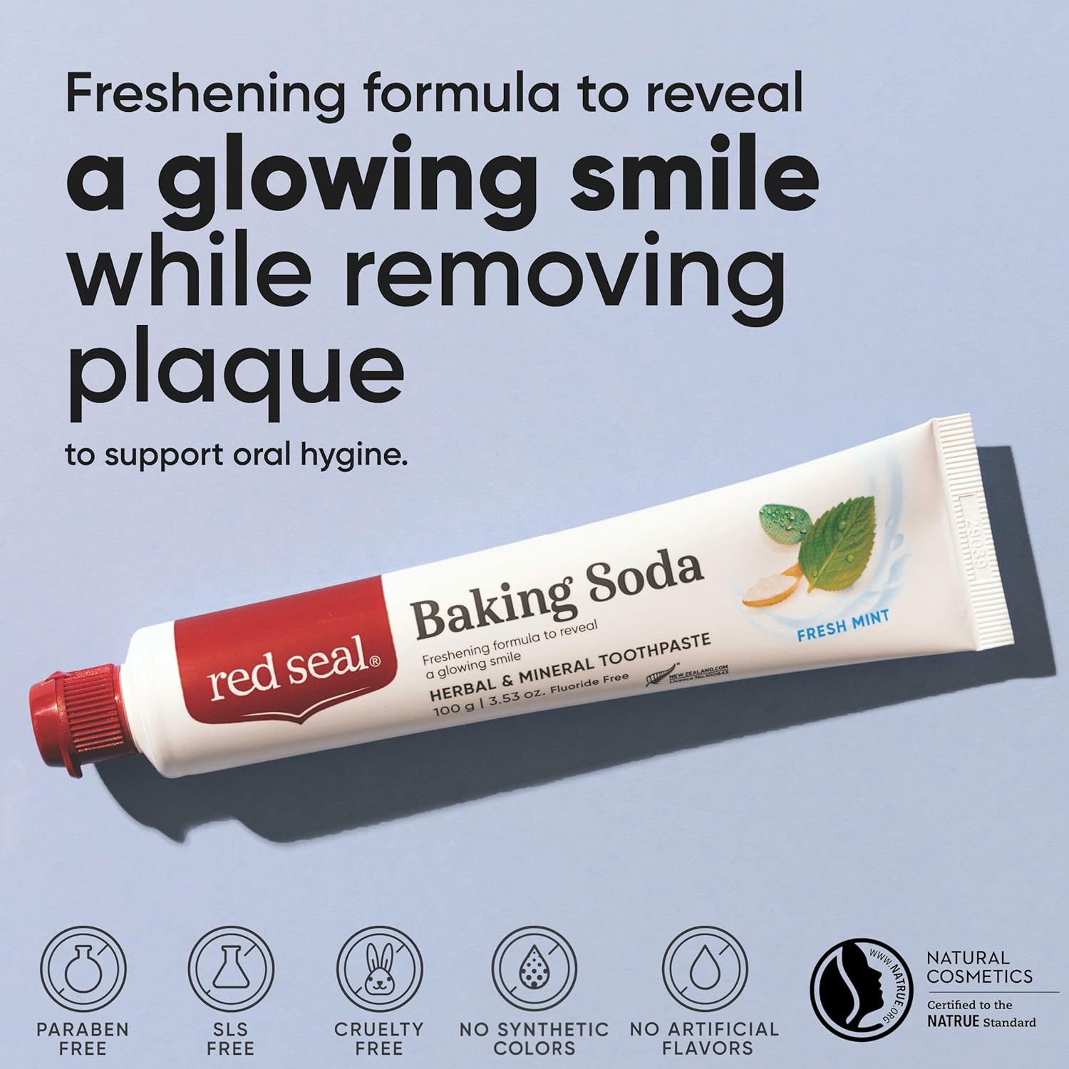 Red Seal Fluoride Free Toothpaste - Baking Soda - Herbal & Mineral Formula, Vegan-Friendly, Cruelty-Free, SLS and Paraben-Free, No Artificial Flavors, NATRUE Certified Natural, Dry Mouth Relief