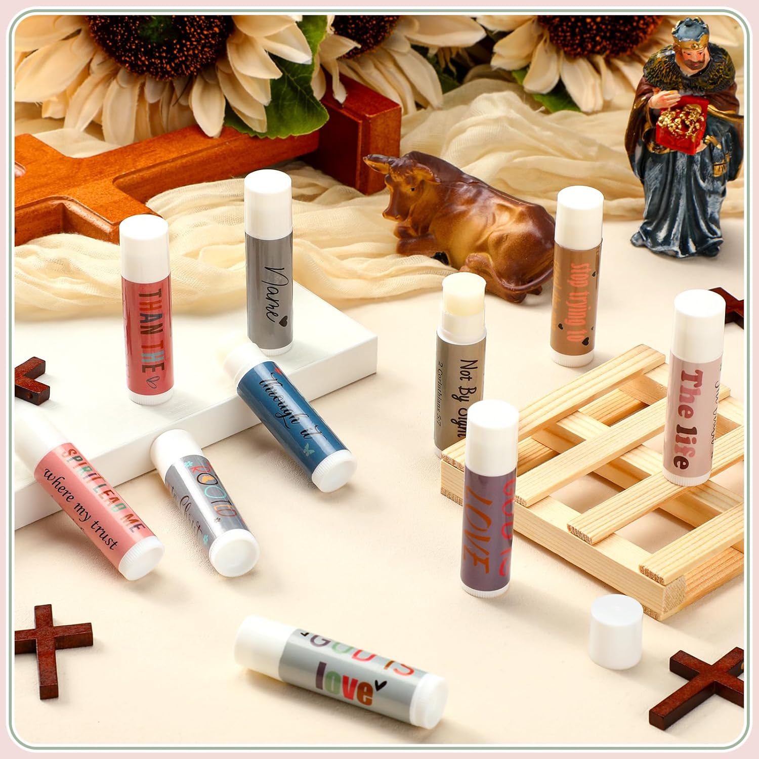 50 Pack Christian Religious Gifts Bulk Lip Balms for Women Men Religious Church Party Favors Bulk Bible Verse Lip Balm with Scripture Inspirational Gifts for Coworkers Staff Employee(Morandi)