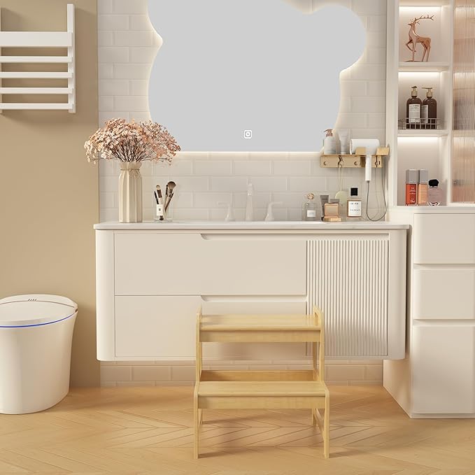 Step Stool for Kids Bamboo Toddler Two Steps Stool with Anti-Slip and Handles Stairs 300 lbs Capacity for Bathroom Kitchen Bedroom(Natural)