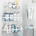 5 Pack Shower Caddy Organizer Rack Shelf for Inside Shower, Self Adhesive Wall Storage Basket Rustproof Stainless Steel Shampoo Holder Bathroom Accessory Decor Set, White