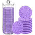 Sieral 120pcs Compressed Facial Sponges Disposable Natural Face Sponges Round Soft Pads with Container for Washing Face Cleansing Exfoliating Esthetician Makeup Removal Travel(Purple)