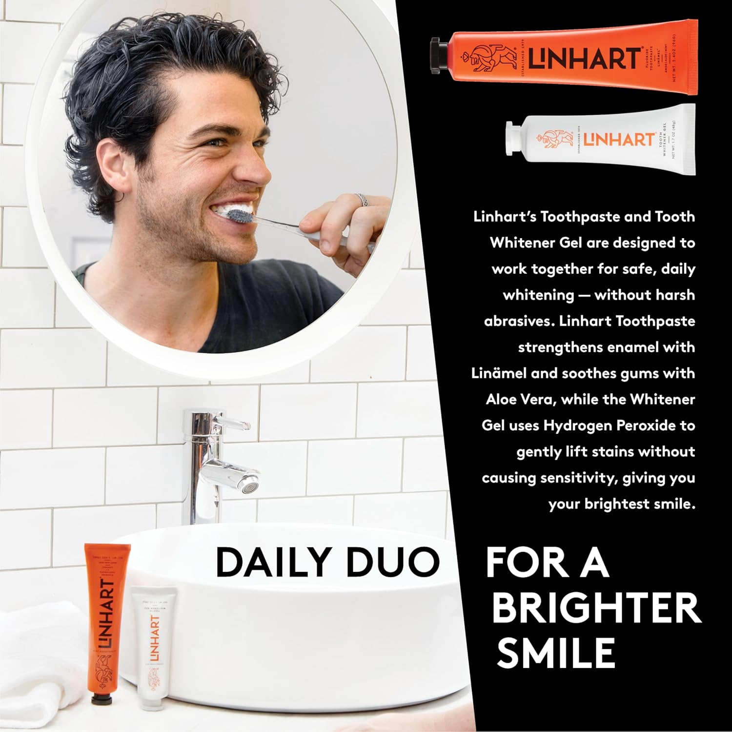 LINHART Linamel Mint Toothpaste and Whitener Gel Bundle, 3.4 oz Tube of Whitening Toothpaste with 1.7 oz Tube of Whitener Gel