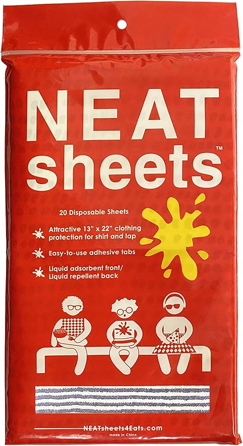 Disposable Bibs for Adults, Kids & Elderly Senior | Adhesive Tab Napkins for Eating, Personal Use, Home Care & Business | Spill Absorbent, Stain/Liquid Repellent | Blue Ticking, 20 Count