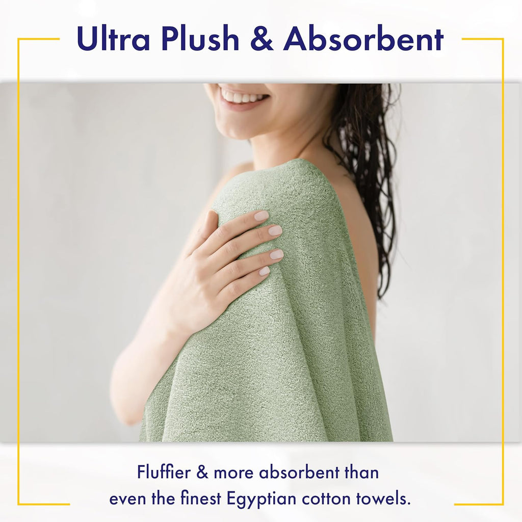 100% Organic Zero-Twist Cotton Towels - GOTS Certified Luxury Bath Towels - Ultra Soft & Plush 700GSM Long-Staple Cotton - 6 Piece Towel Set (Eucalyptus Green)