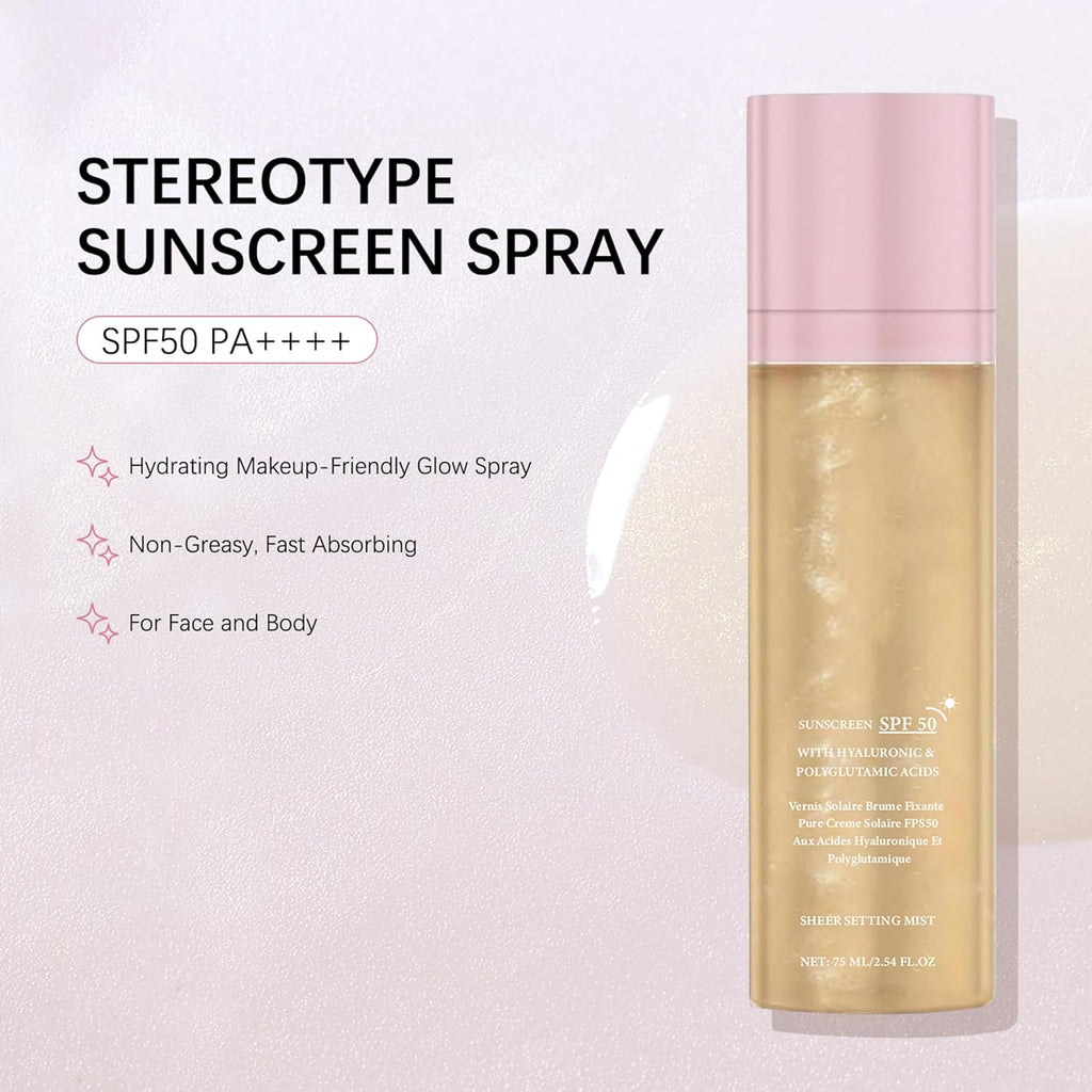 SPF Setting Spray for Face & Body - Sheer Sunscreen Mist SPF 50, Makeup-Friendly Setting Mist with Hydrating Glow, Reef-Safe & Non-Greasy for Beach, Wedding, Daily Wear (2)