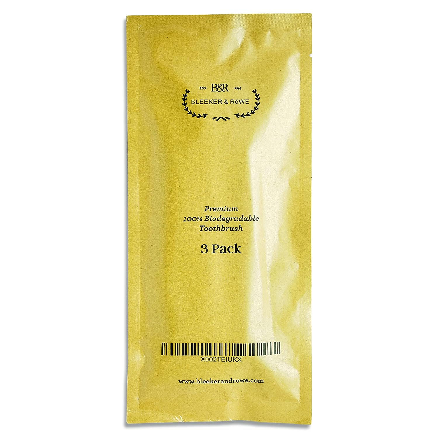 Bleeker and Rowe Biodegradable Eco-Friendly Toothbrushes - Individually Sealed - BPA Free Soft Bristles - Sustainable - Recycled Packaging (Pack of 3)